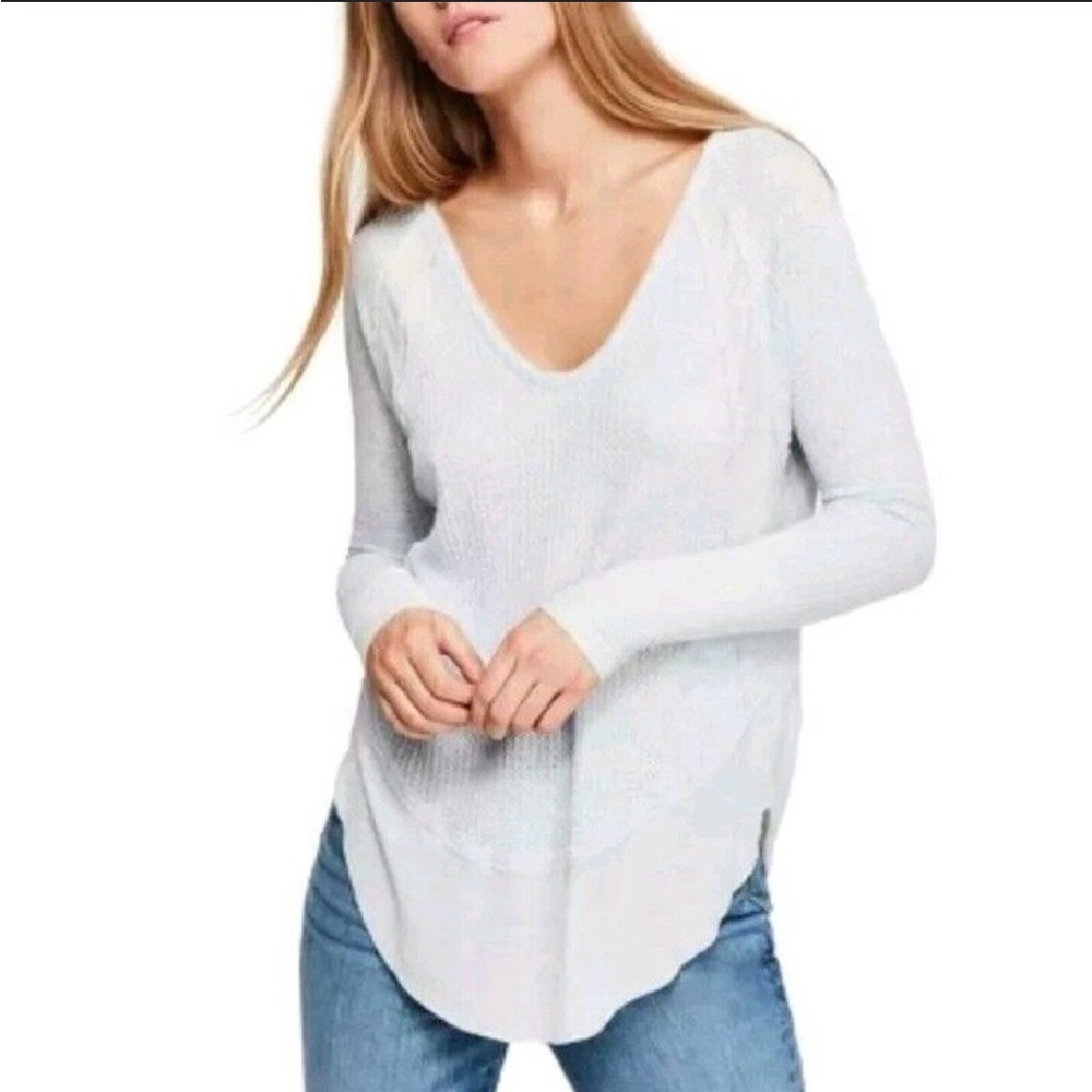 Free People Women's Cream V-Neck Henley top